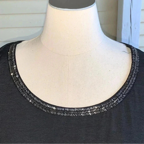 Cato Blouse Plus Size 26W 28W Black Beaded Neckline Asymmetrical Hem Top Flowy - Picture 3 of 7